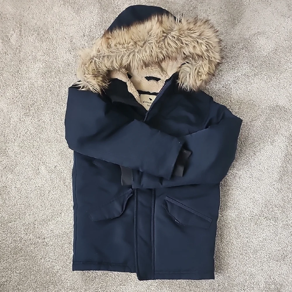 Abercrombie Kids Dark Blue Hooded Puffer Coat - Picture 5 of 7